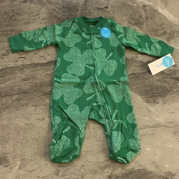 Carter's - Shamrock Print Footed Pajamas Onesie - 2 Way Zipper - 3 Months - NWT - Picture 2 of 16